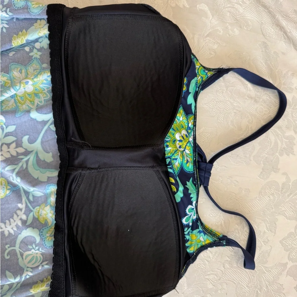 Lands' End Sz 10 Blouson Blue Paisley‎ Floral Tankini Top Swimsuit Tummy Hiding
